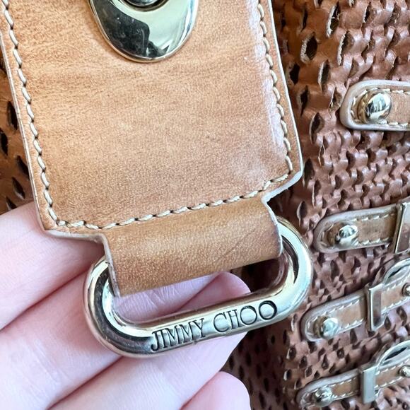 Jimmy Choo bardia bag brown leather hobo shoulder bag perforated leather luxury - Picture 5 of 16